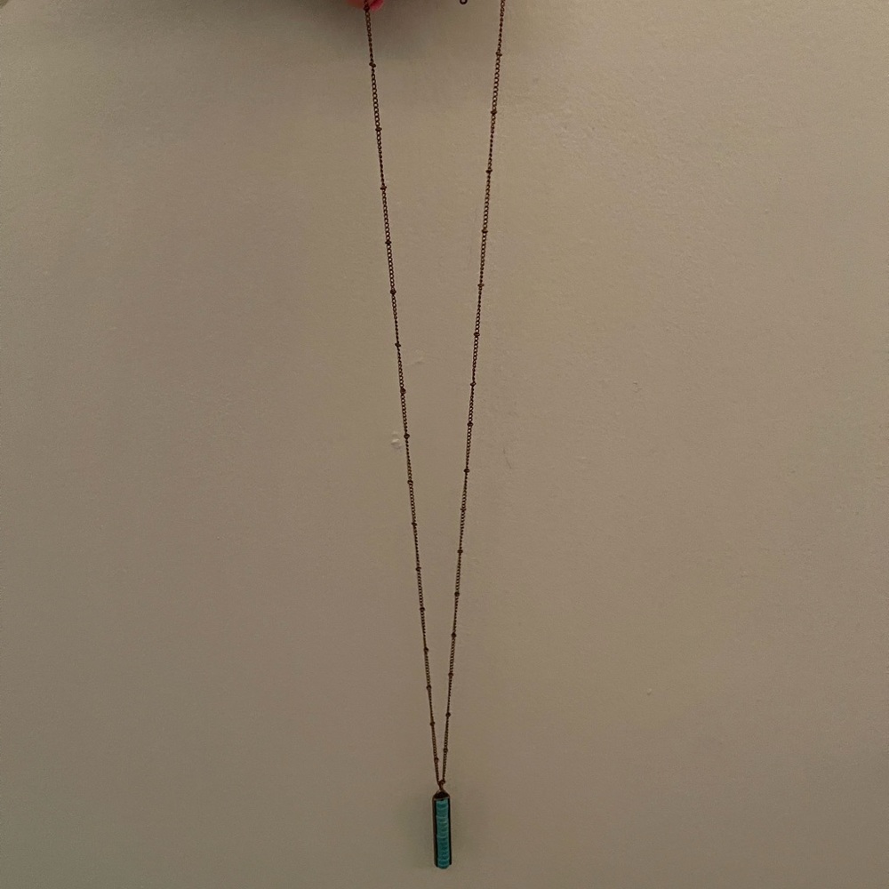 Very long turquoise pendant necklace
